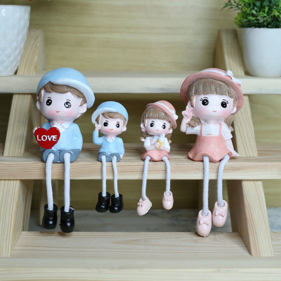 Home Decor Wonderland Human Figurine | Wonderland Set Of 4 Hanging Dolls Family Statue For Shelf Decor( Style 2)| Home Decor And Gift Items