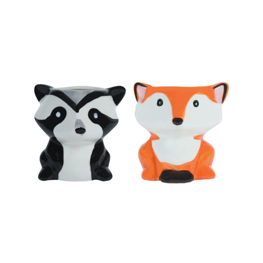 Garden Planters Wonderland | Imported Set Of 2 Ceramic Black And Orange Fox Small Size Plant Pot