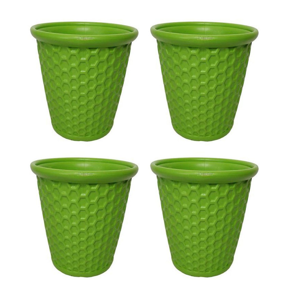 Garden Planters Wonderland | Set Of 4 : Green Honeycomb 12 Inches Pp/ Pvc / High Quality Plastic Planter