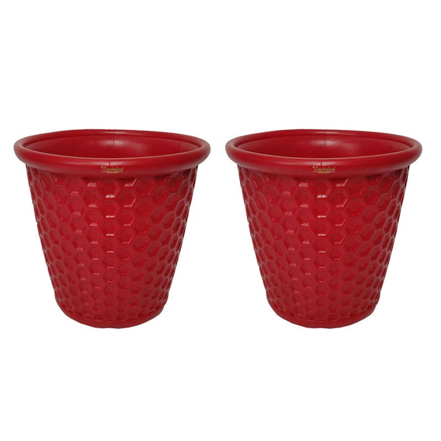 Garden Planters Wonderland | Set Of 2 : Red Honeycomb 12 Inches Pp/ Pvc / High Quality Plastic Planter