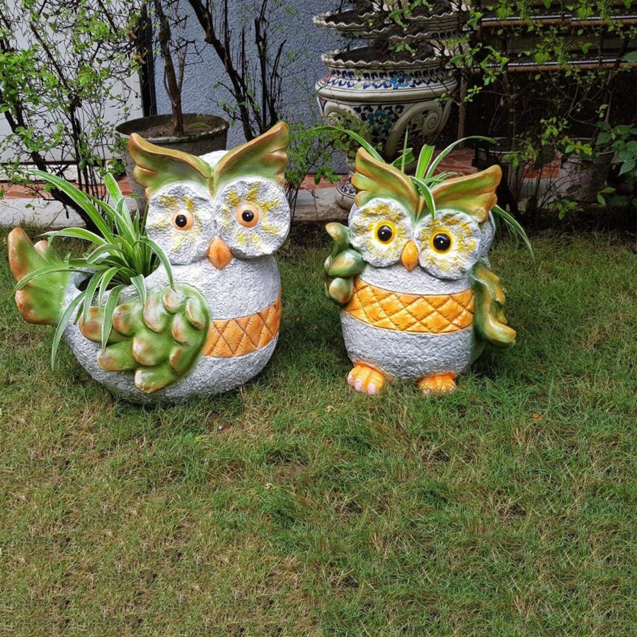 Garden Planters Wonderland | (Set Of 2) Big Resin Owls Planter For Garden Decoration