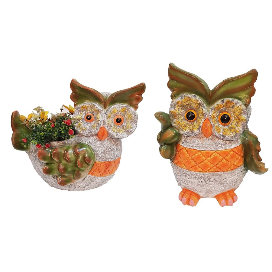 Garden Planters Wonderland | (Set Of 2) Big Resin Owls Planter For Garden Decoration